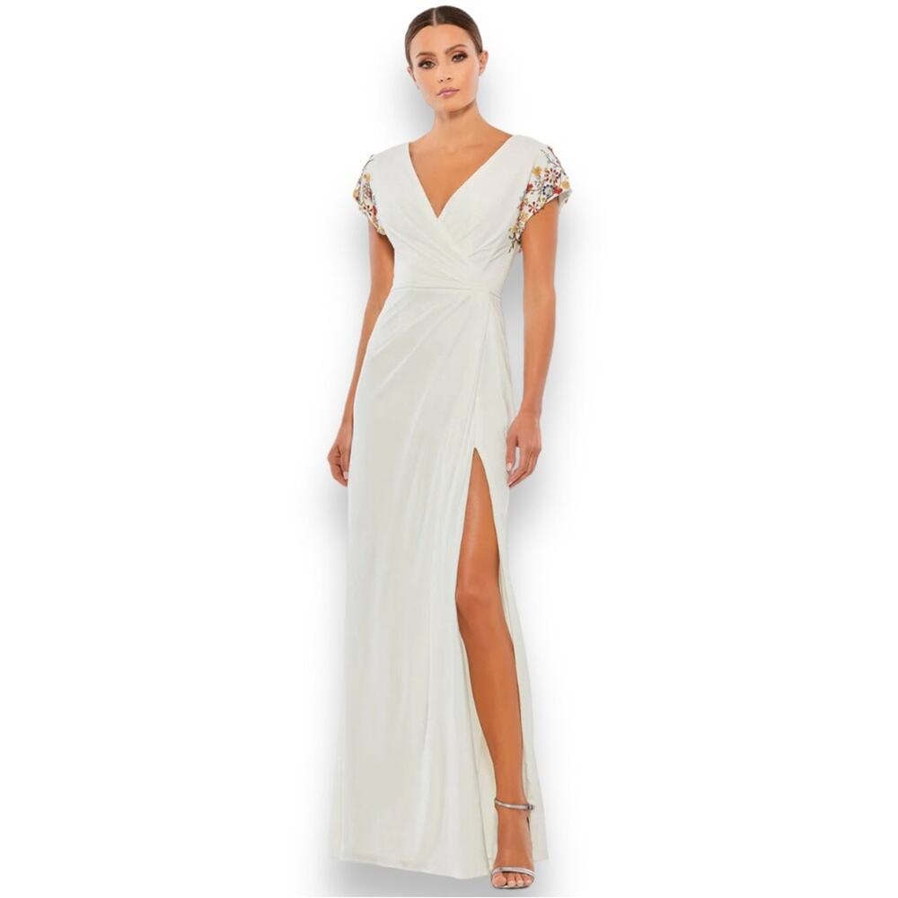 Ieena Mac Duggal 55709 Jeweled Sleeve Faux Wrap Gown Size 8 NWT